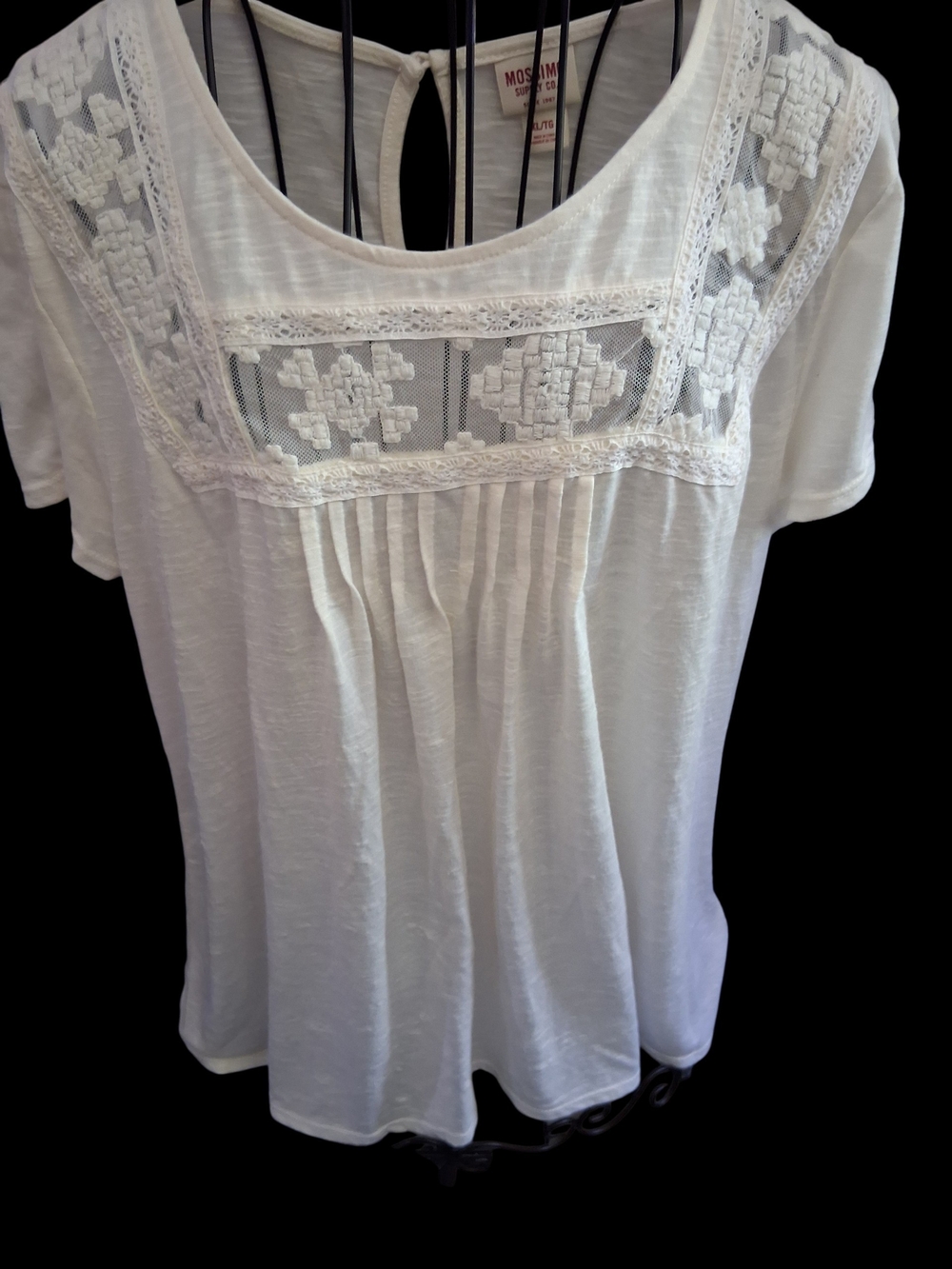 Mossimo Supply Co. White Lace Yoke Short Sleeve Blouse